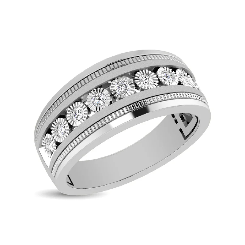 Engagement ring with sapphire accents for women-10K White Gold 1/2 Ct.Tw. Diamond 9 Stone Illusion Mens Band