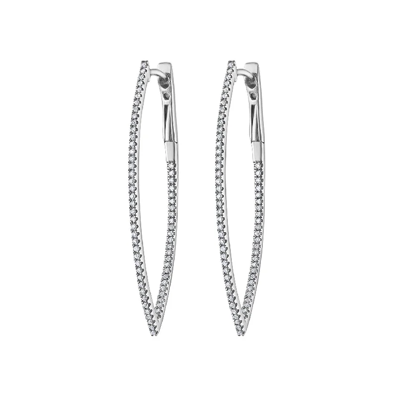 Diamond earrings for women-14KT GOLD DIAMOND MARQUIS HOOP EARRING