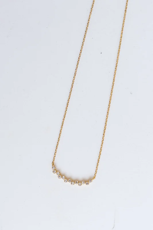 Long necklace for women-FINAL SALE - Alice Gold Rhinestone Bar Necklace