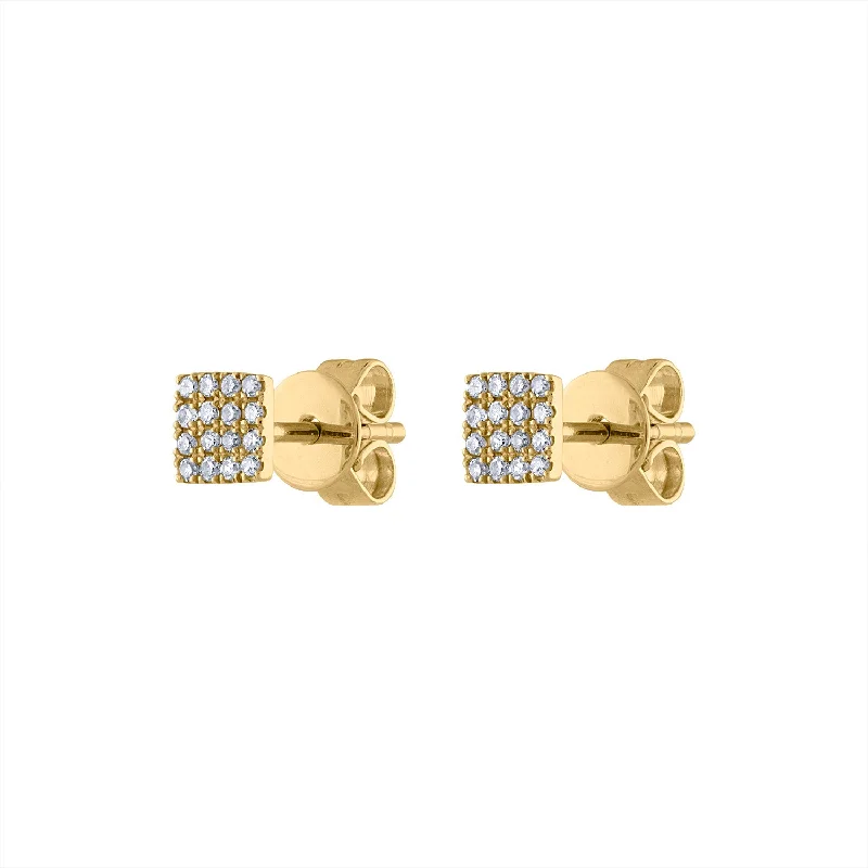 Luxury earrings for women-14KT GOLD PAVE DIAMOND MINI SQUARE EARRING