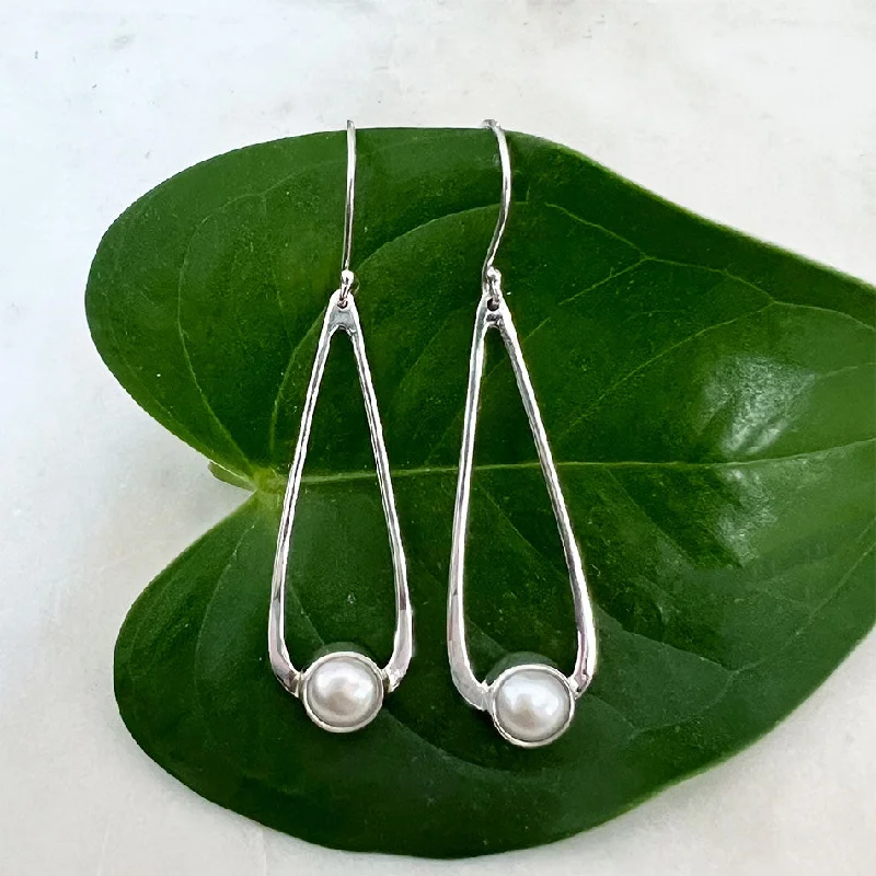 Gold dangle earrings for women-Timeless Teardrop Pearl Earrings - Sterling Silver, Indonesia