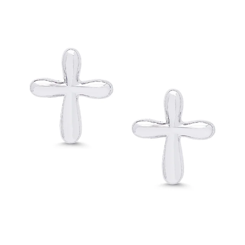 Unique drop earrings for women-Cross Stud Earrings in Sterling Silver