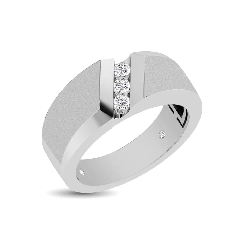 Art deco engagement ring for women-10K White Gold 1/4 Ct.Tw. Diamond Three Stone Mens Band