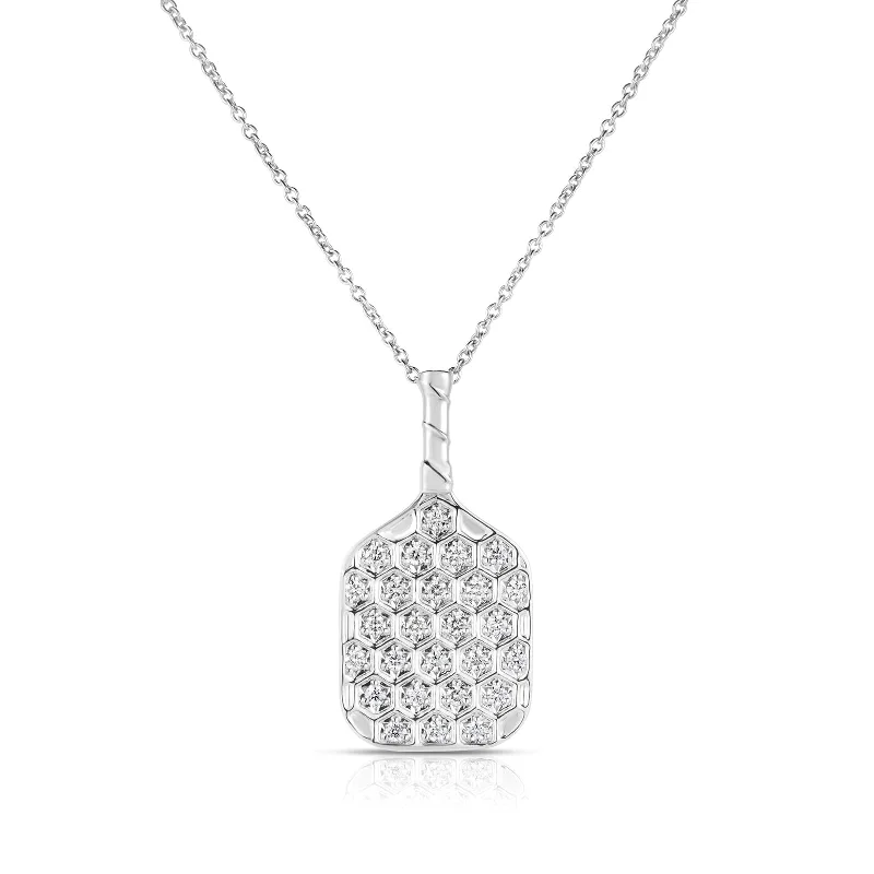 Trendy necklace for women-18K White Gold Tiny Treasures Diamond Pickleball Paddle Necklace