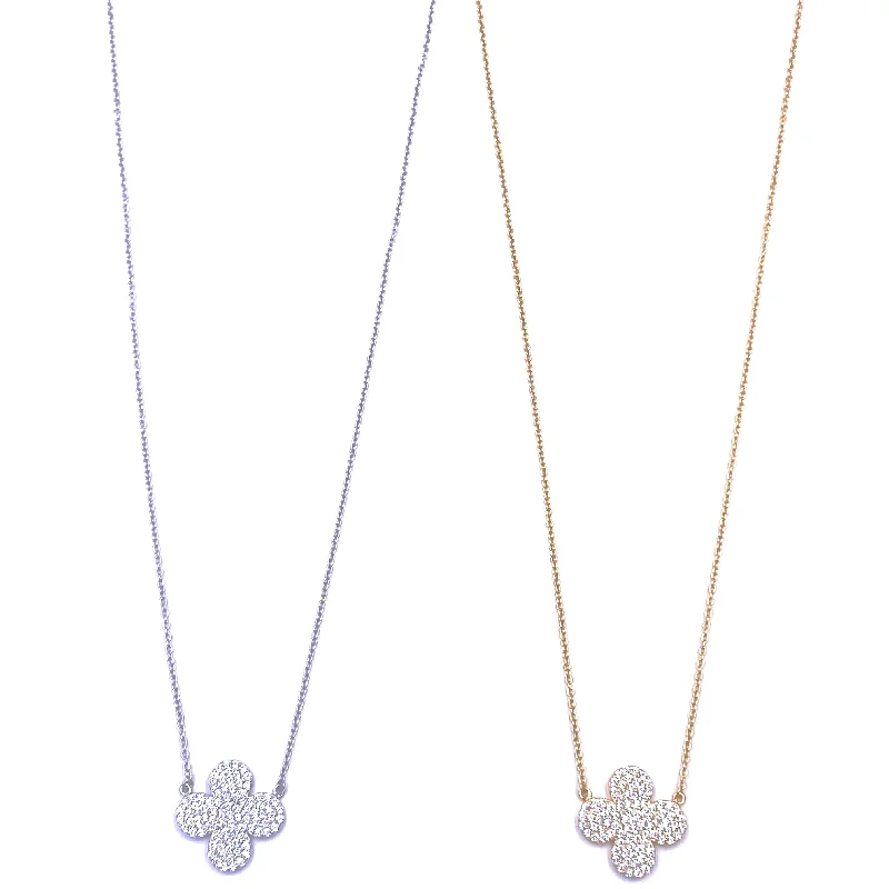 Choker with pendant for women-Ashley Gold Sterling Silver CZ Encrusted Closed Clover Necklace