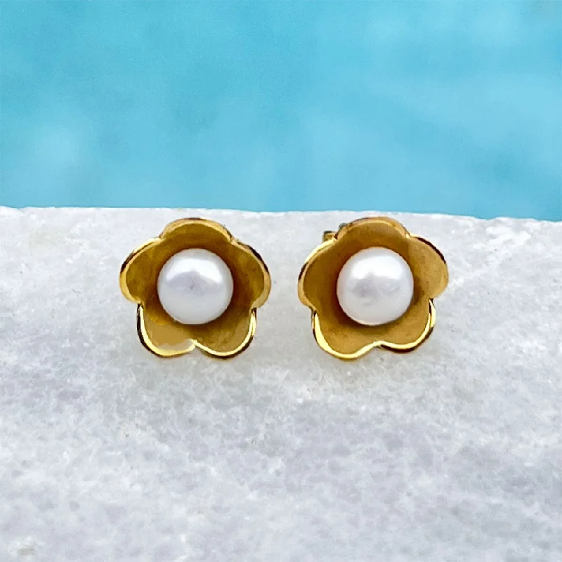 Diamond earrings for women-Hidden Pearl Studs - Brass, Indonesia