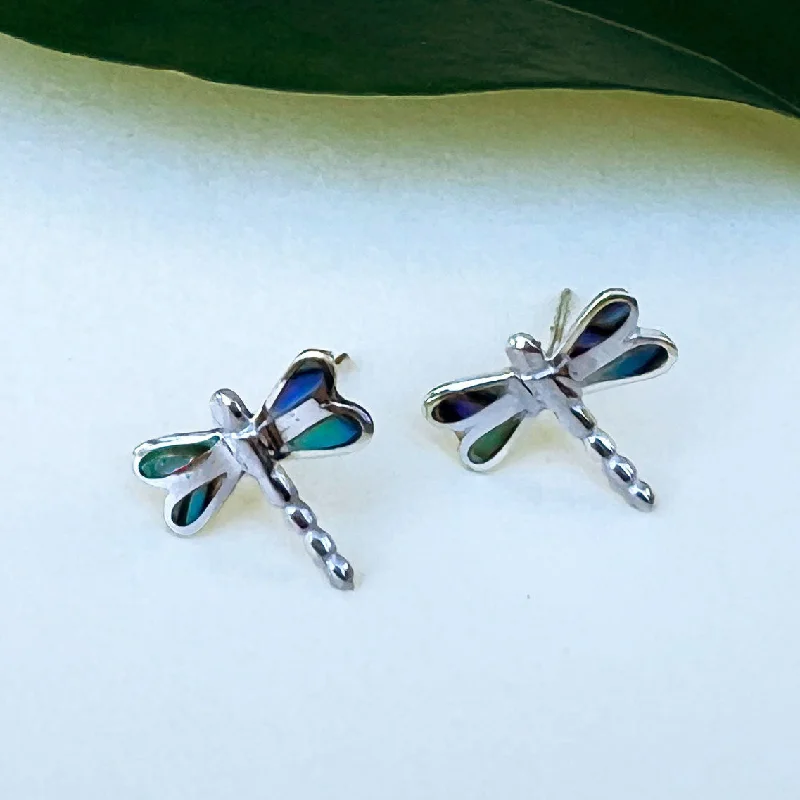 Adjustable earrings for women-Abalone Dragonfly Studs - Sterling Silver, Indonesia