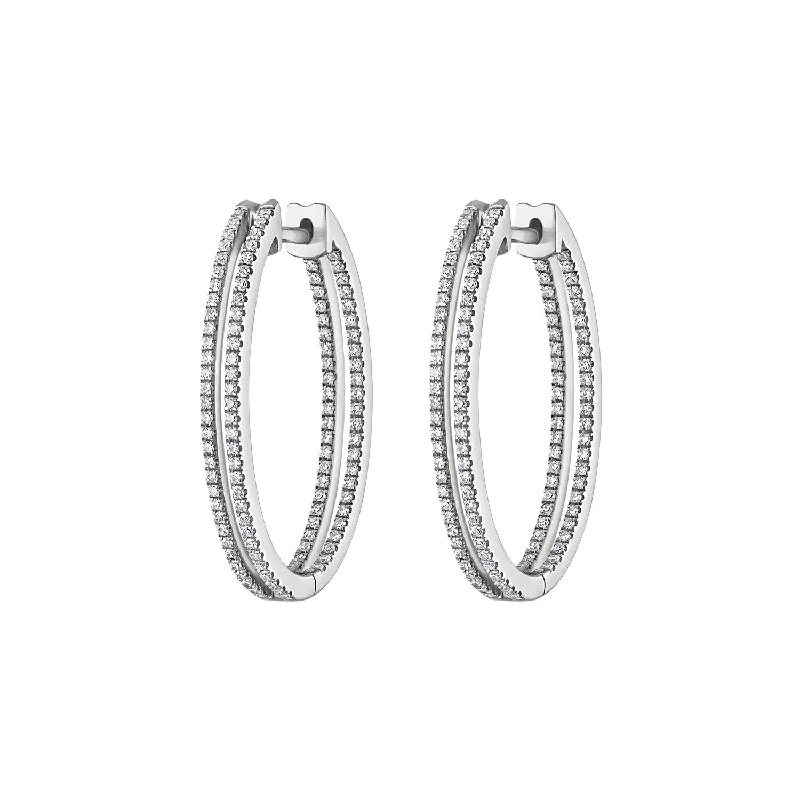 Drop hoop earrings for women-14KT GOLD DIAMOND TWO ROW OVAL HOOP EARRING