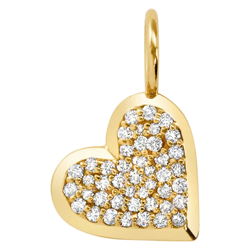 Ruby engagement ring for women-Heather B. Moore Mini, yellow gold pave heart charm, white diamonds