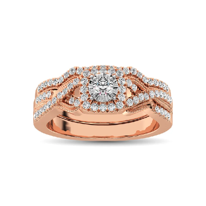 Sapphire engagement ring with diamonds for women-10K Rose Gold 1/2 Ct.Tw. Diamond Bridal Ring