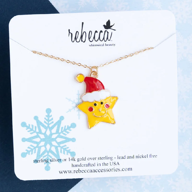 Fancy necklace for women-Santa Hat Star Enamel Charm Necklace Children's