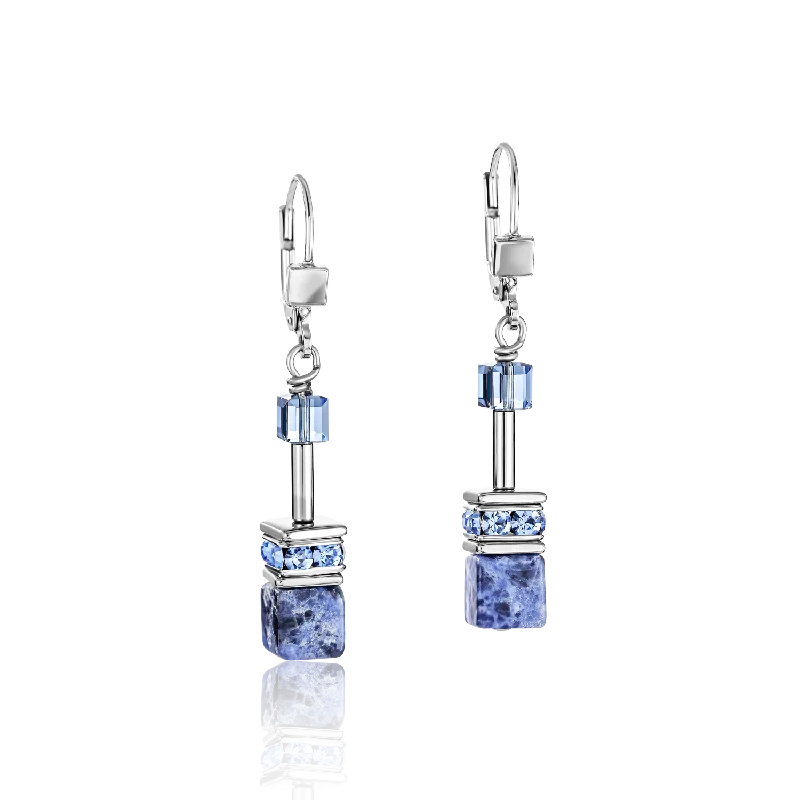 Custom gold earrings for women-GeoCUBE® Earrings  sodalite & haematite blue