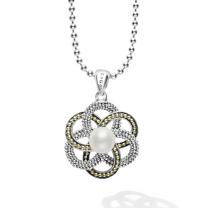 Love heart necklace for women-Love Knot Pearl Love Knot Pendant Necklace