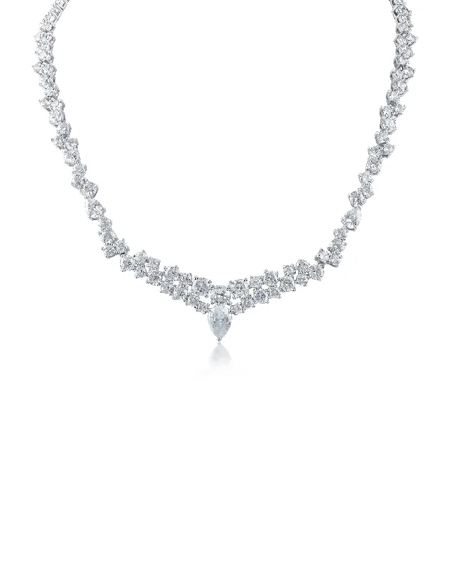 Long layered necklace for women-Multi Shape CZ Collar Necklace