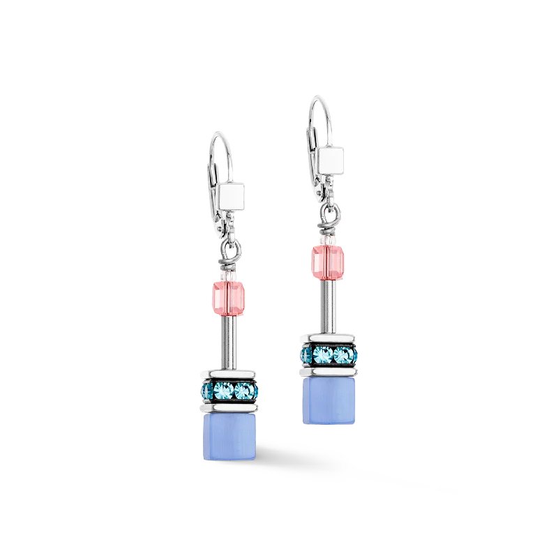 Heart-shaped diamond earrings for women-GeoCUBE® Iconic earrings blue-pink