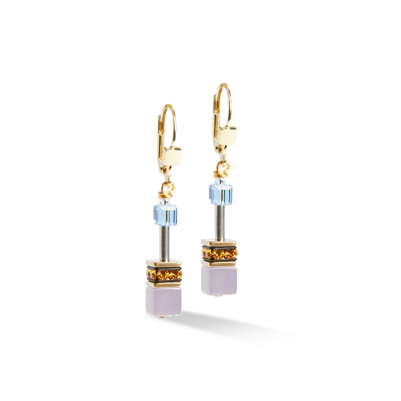 Unique earrings for women-GeoCUBE® Iconic earrings Festive gold-multicolour