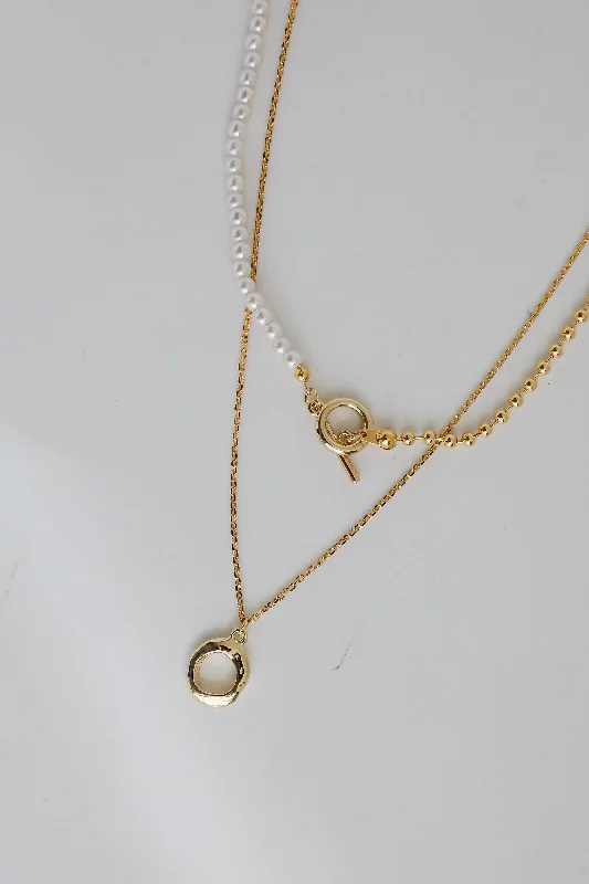 Infinity necklace for women-Sophia Gold Pearl Layered Chain Necklace