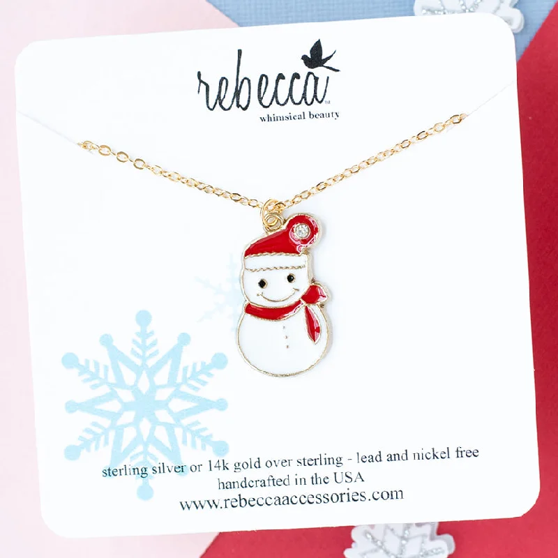 Pendant chain necklace for women-Red Hat Enamel Snowman Charm Necklace Children's Christmas