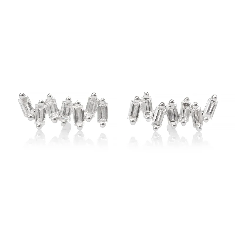 Elegant diamond earrings for women-Baguette Mix Match Studs