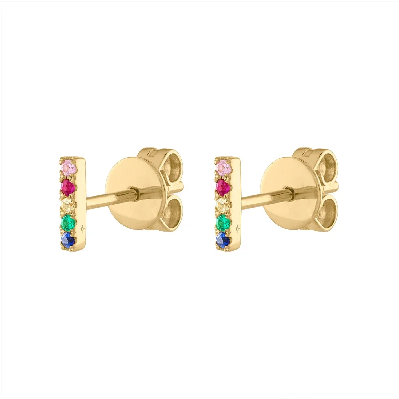 Trendy earrings for women-14KT GOLD MULTI-COLOR MINI BAR EARRING