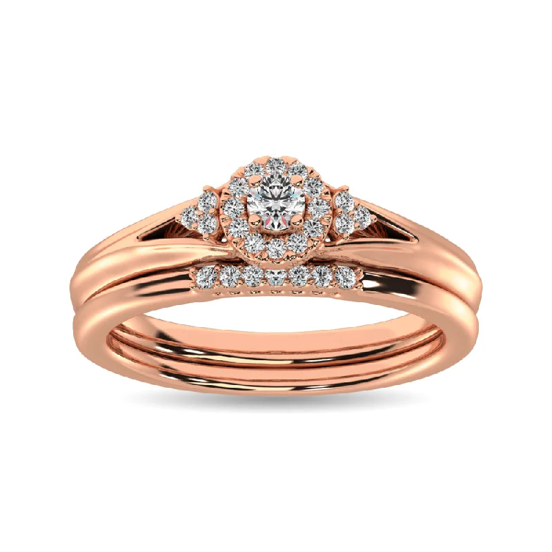 Engagement ring with a princess cut diamond for women-Diamond Bridal Ring 1/4 ct tw in Round-cut 10K Rose Gold