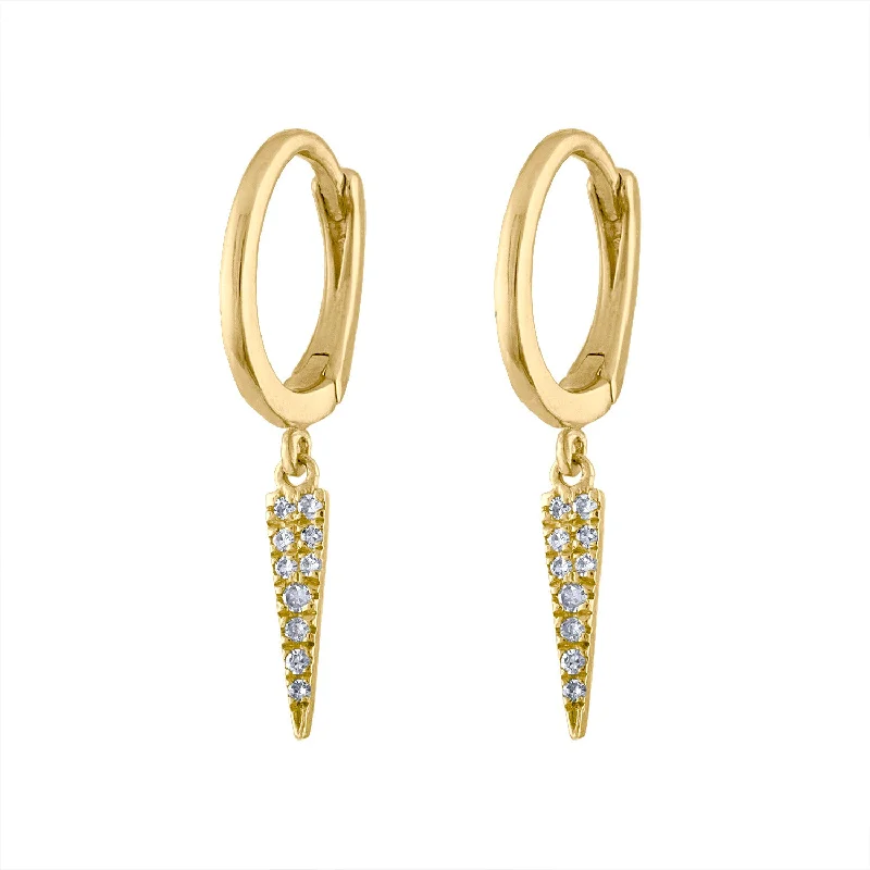 Vintage earrings for women-14KT GOLD DIAMOND SPEAR HUGGIE EARRING