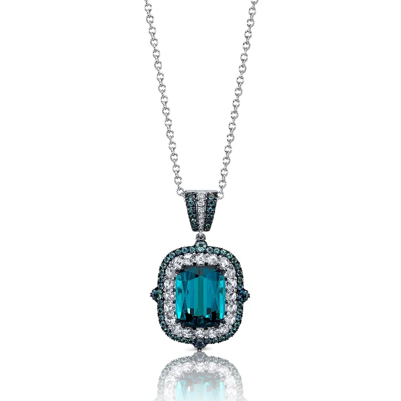 Birthstone pendant necklace for women-Platinum Tourmaline, Alexandrite & Diamond Pendant