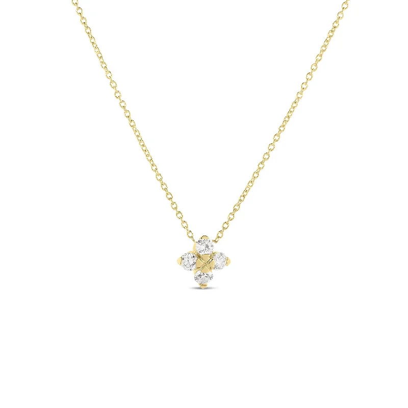 Simple necklace for women-18K YELLOW GOLD LOVE IN VERONA SMALL FLOWER DIAMOND NECKLACE