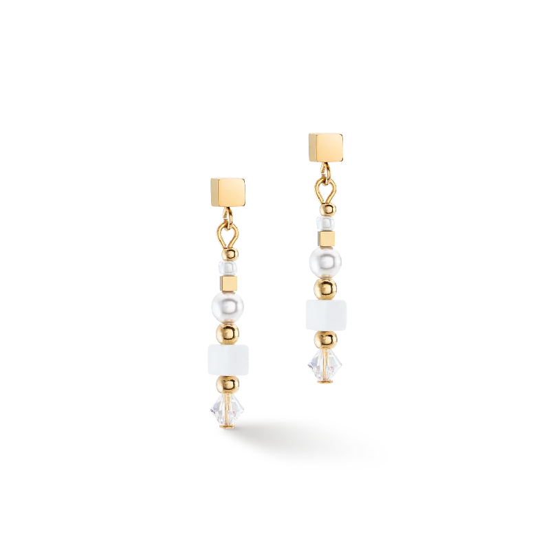 Fancy earrings for women-Earrings Square Stripes gold-white