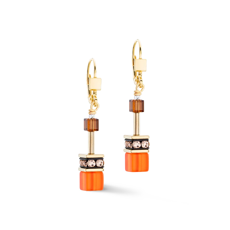 Unique drop earrings for women-GeoCUBE® Iconic earrings Sunset gold