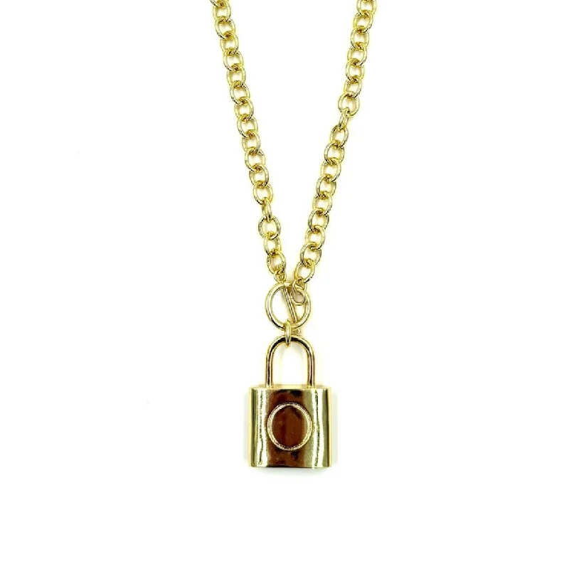 Silver necklace for women-Ashley Gold Stainless Steel Gold Plated Large Lock Necklace