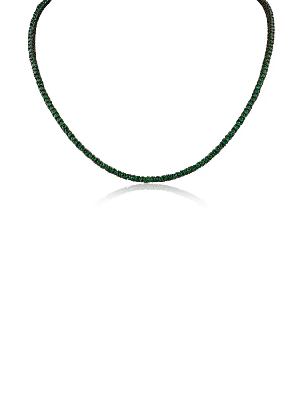 Sterling silver necklace for women-2mm Round Emerald Tennis Necklace