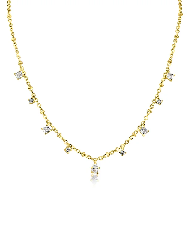 Love heart necklace for women-Princess and Pear CZ Station Necklace