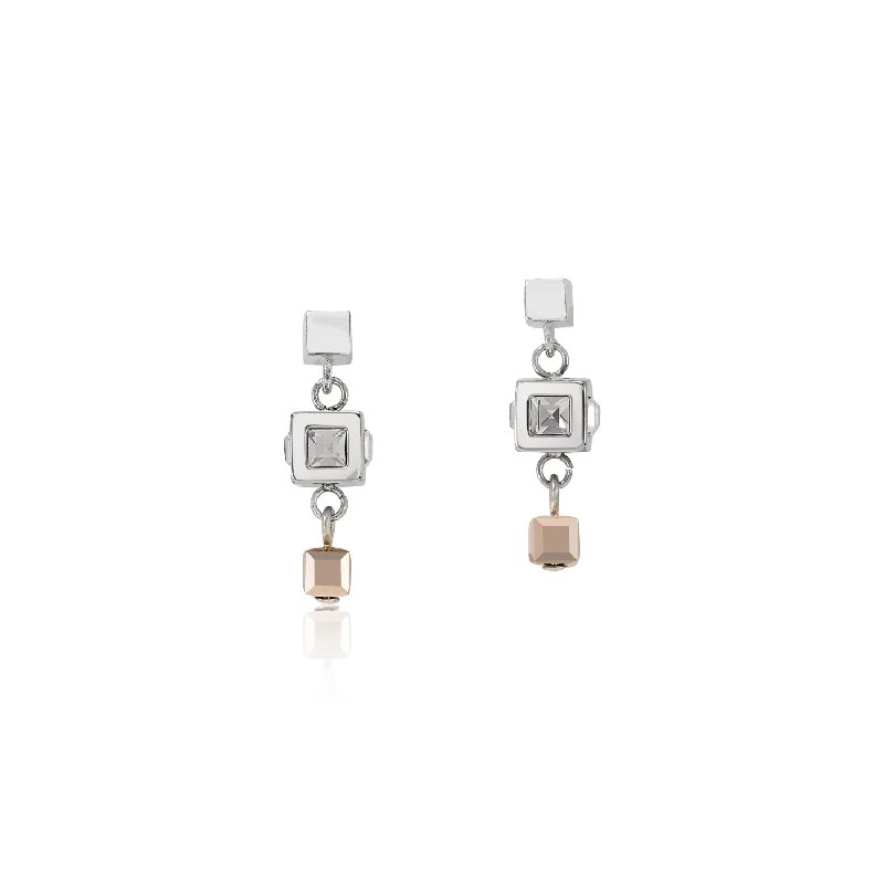 Statement earrings for women-Earrings GeoCUBE® cluster silver-rose gold