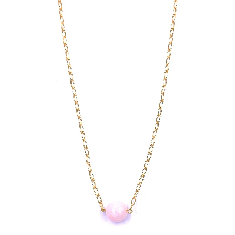 Multi-layer necklace for women-Ashley Gold Stainless Steel Gold Plated Pink Semi Precious Single Ball Necklace