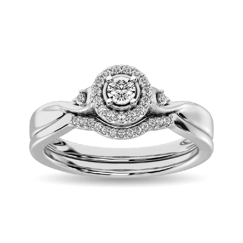 Modern engagement ring for women-Diamond Bridal Ring 1/6 ct tw in Round-cut 10K White Gold