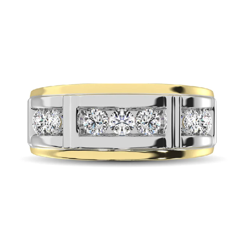 Engagement ring with side stones for women-10K Two Tone Gold Diamond 1/4 Ctw 7 Stone Mens Band