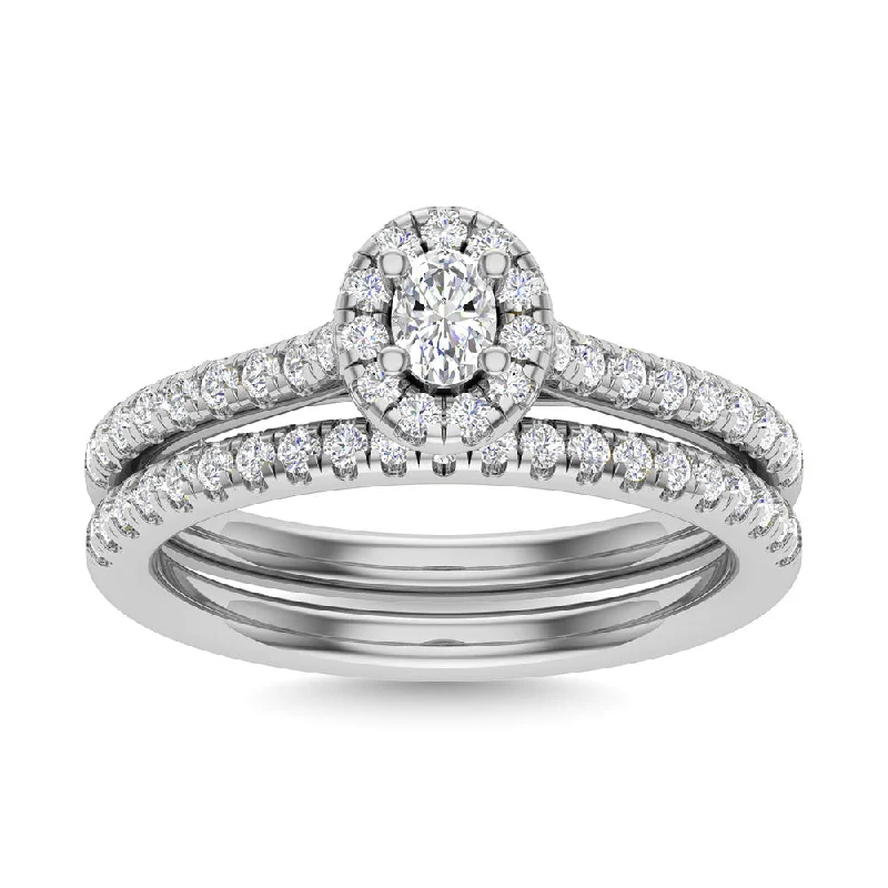 Oval diamond engagement ring for women-Diamond 3/4 Ct.Tw. Oval Cut Bridal Ring in 14K White Gold