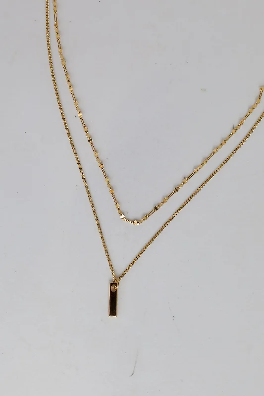 Simple bar necklace for women-Charlie Gold Layered Chain Necklace