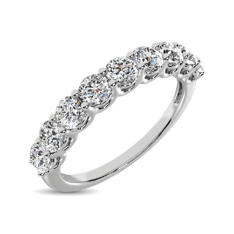 Cushion diamond engagement ring for women-14K White Gold Diamond 1 Ct.Tw. 9 Stone Anniversary Band