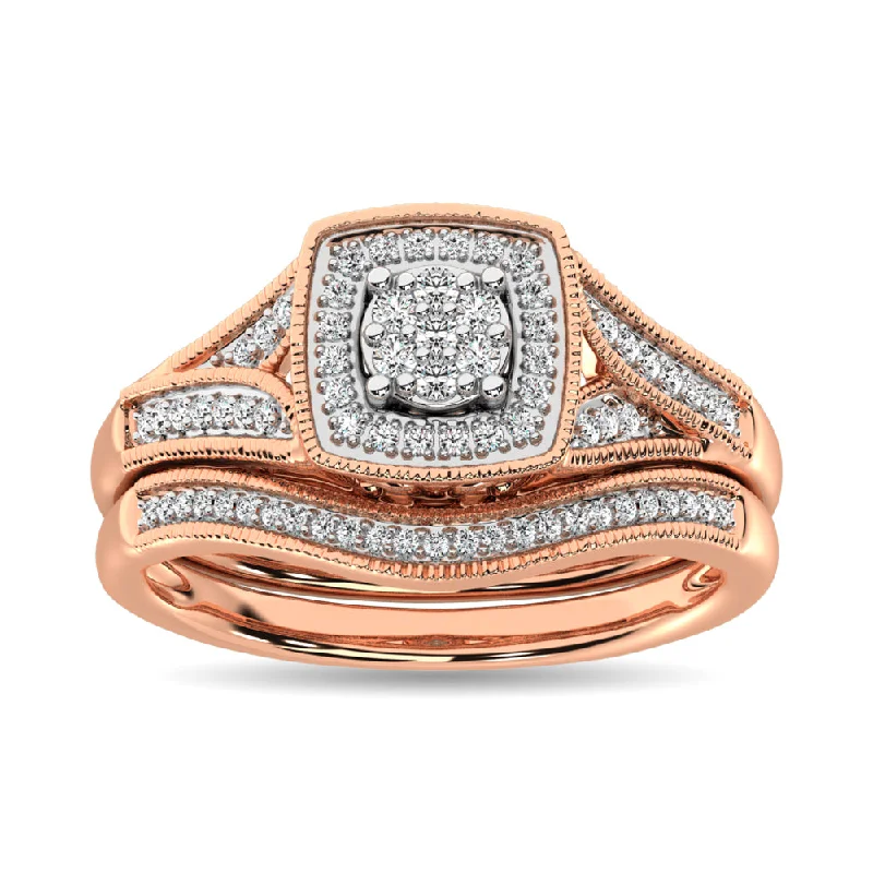 Vintage platinum engagement ring for women-Diamond Bridal Ring 1/6 ct tw in Round-cut 10K in Rose Gold