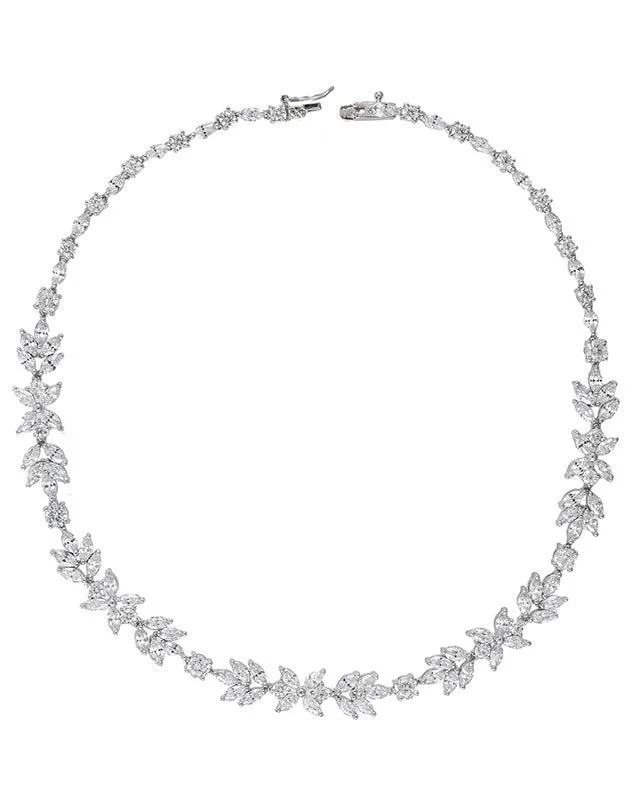 Double chain necklace for women-CZ Foliate Necklace