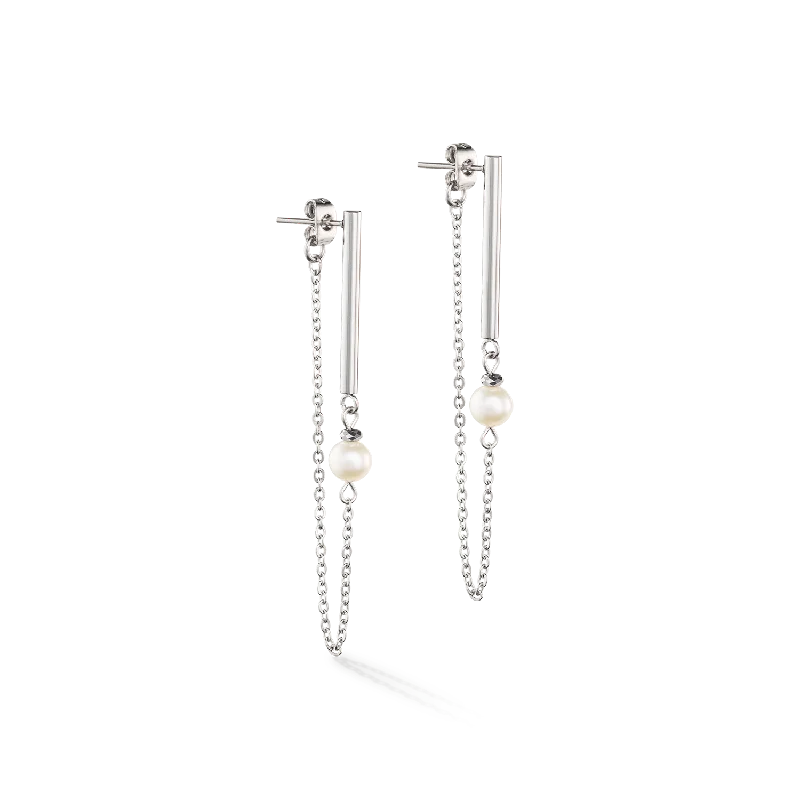 Colored gemstone earrings for women-Solitaire freshwater pearl earrings silver