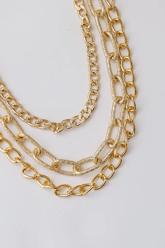 Elegant heart necklace for women-FINAL SALE - Reagan Gold Chainlink Layered Necklace