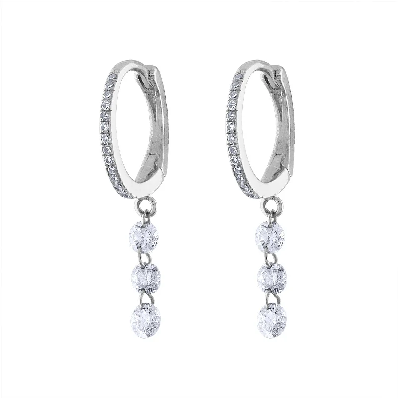 Fashion earrings for women-14KT GOLD THREE PIERCED DIAMOND DANGLE EARRING