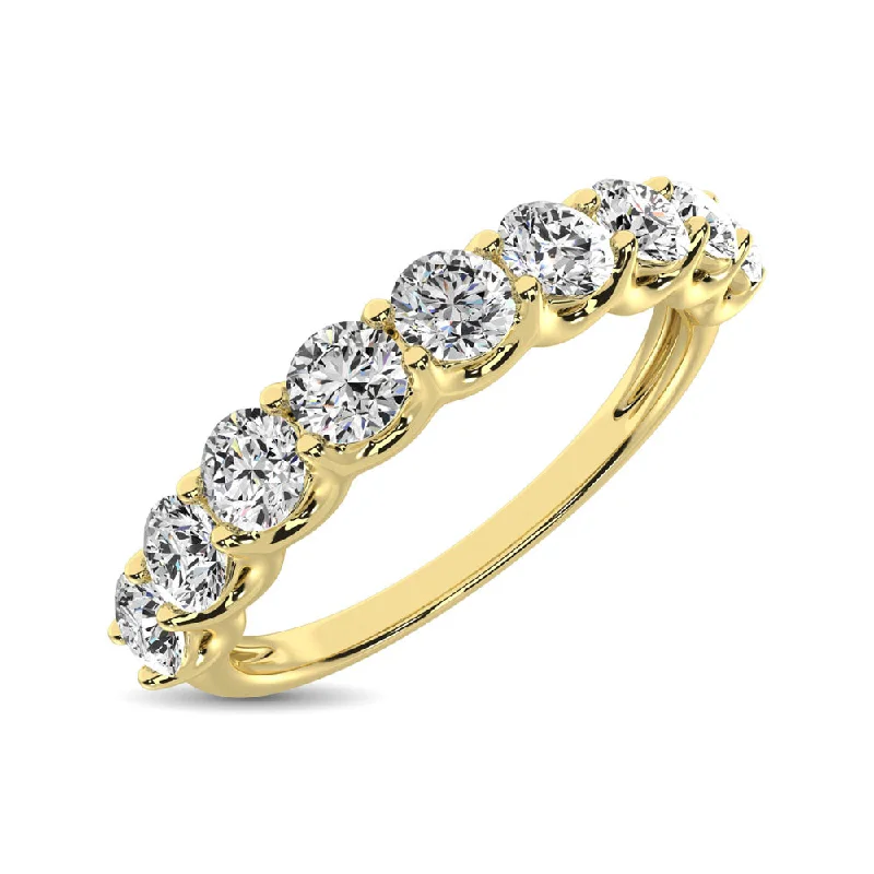 Engagement ring with geometric design for women-14K Yellow Gold Diamond 1 Ct.Tw. 9 Stone Anniversary Band