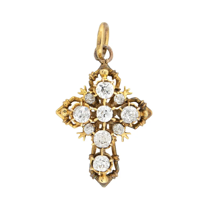 Beaded necklace for women-Victorian 14k + Diamond Cross Pendant