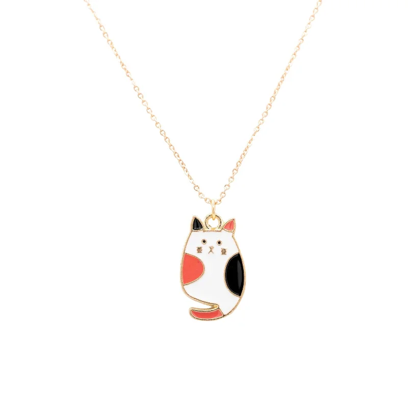 Multi-strand necklace for women-Calico Cat Kitten Enamel Charm Necklace Children's Jewelry