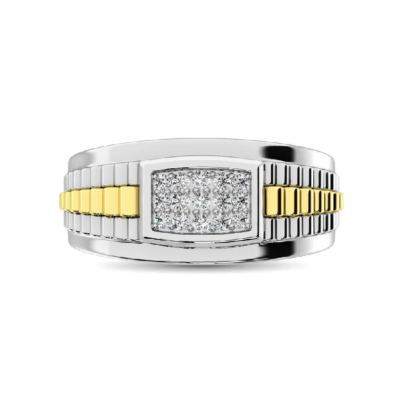 Engagement ring with a wide band for women-10K White Gold with Accent of 10K Yellow Gold 1/4 Ct.Tw. Diamond Mens Fashion Ring