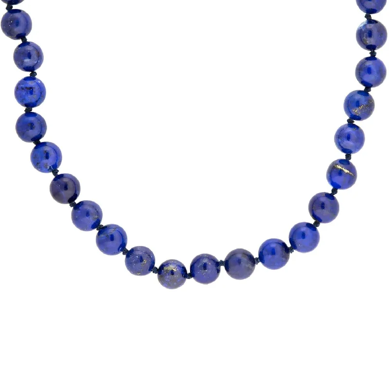 Long layered necklace for women-Estate Gold Filled Lapis Bead Necklace 24"